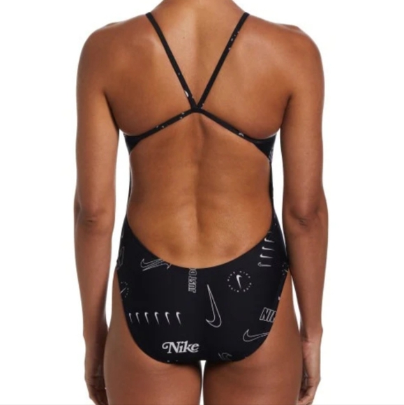 NWT Nike Hydrastrong Multi Print Cutout One Piece Swimsuit Black Size 2 - Picture 3 of 16